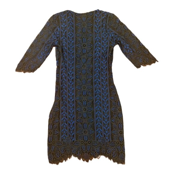 For Love and Lemons - Lyla Deep V Blue and Black Lace Overlay Mini Dress - XS - Picture 6 of 8
